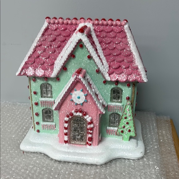 Festive Pink and Green Holiday House Decoration